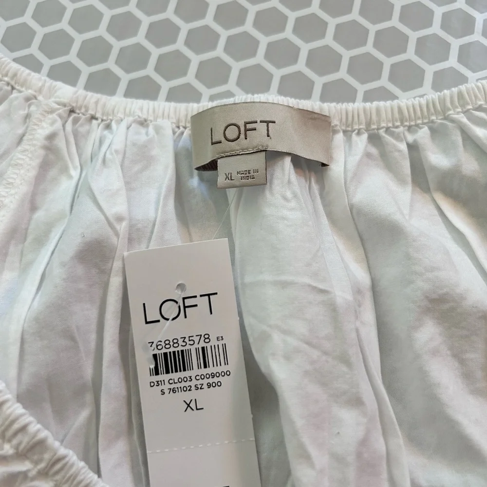 NWT LOFT White Smocked-Waist Peasant Fairy Blouse With Balloon Sleeves  Size XL